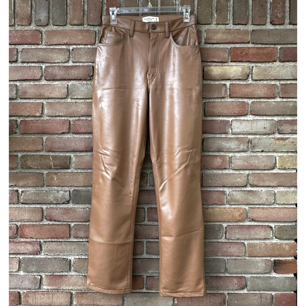 Abercrombie & Fitch 90s Straight Ultra High Rise Faux Leather Pants 28/6 Tan